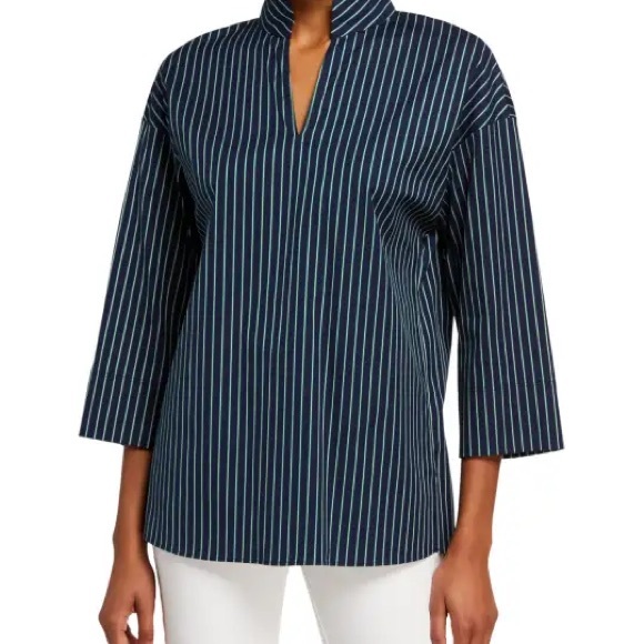 Lafayette 148 Hawkins Striped 3/4 Sleeve Pullover Blouse Size M - Picture 1 of 9